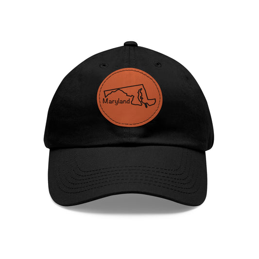 Maryland Dad Hat with Round Leather Patch - Classic State Outline Design - Show Your Maryland Pride!