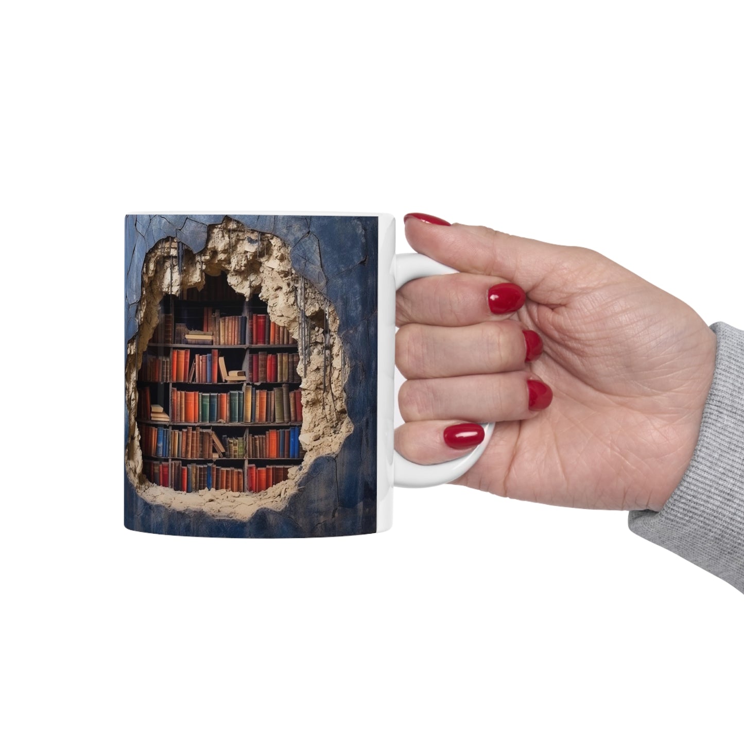 3D Bookshelf Mug - Cool Birthday Christmas Gifts for Him Her -  White Ceramic Mug 11oz