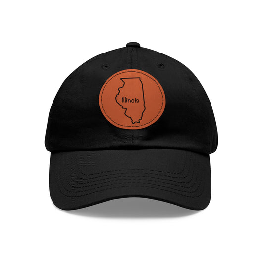 Illinois Dad Hat with Round Leather Patch - Classic State Outline Design - Show Your Illinois Pride!