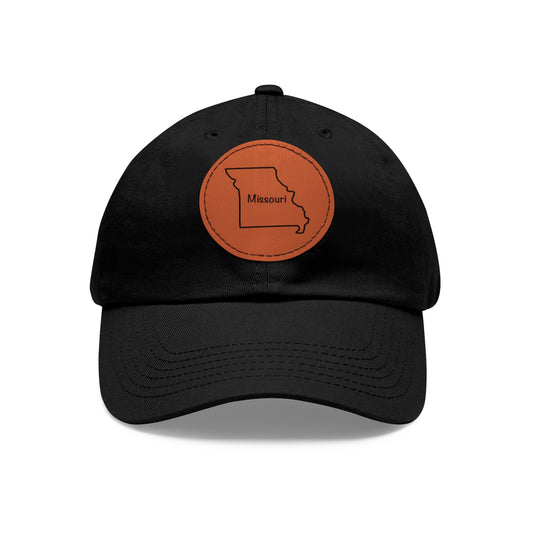 Missouri Dad Hat with Round Leather Patch - Classic State Outline Design - Show Your Missouri Pride!