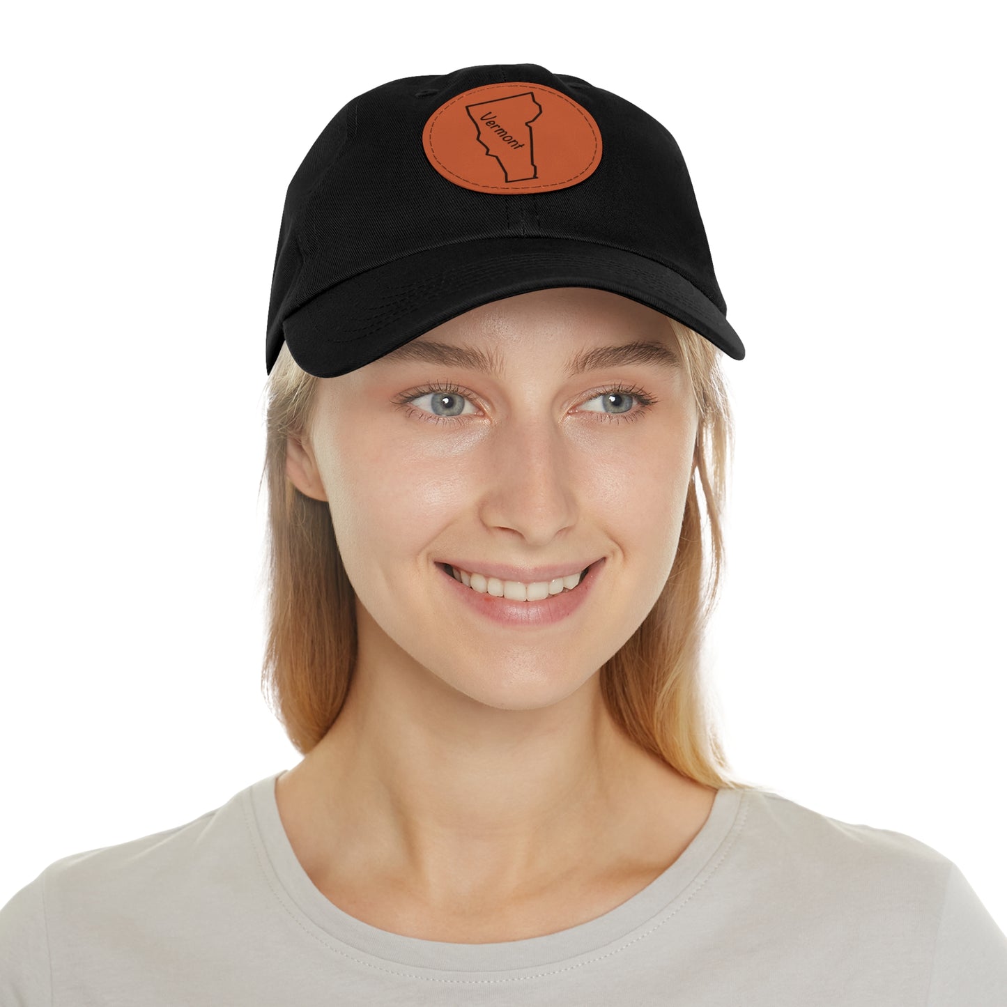 Vermont Dad Hat with Round Leather Patch - Classic State Outline Design - Show Your Vermont Pride!