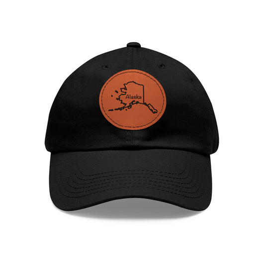 Alaska Dad Hat with Round Leather Patch - Classic State Outline Design - Perfect Gift for Alaskan Enthusiasts