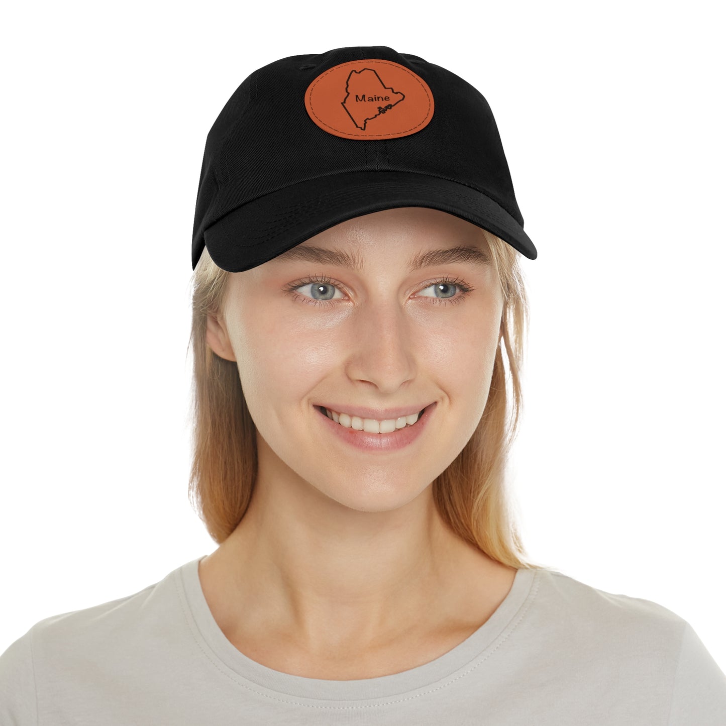 Maine Dad Hat with Round Leather Patch - Classic State Outline Design - Show Your Maine Pride