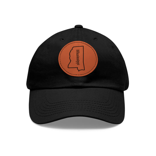 Mississippi Dad Hat with Round Leather Patch - Classic State Outline Design - Show Your Mississippi Pride!