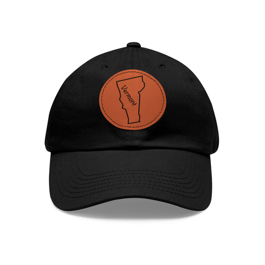 Vermont Dad Hat with Round Leather Patch - Classic State Outline Design - Show Your Vermont Pride!