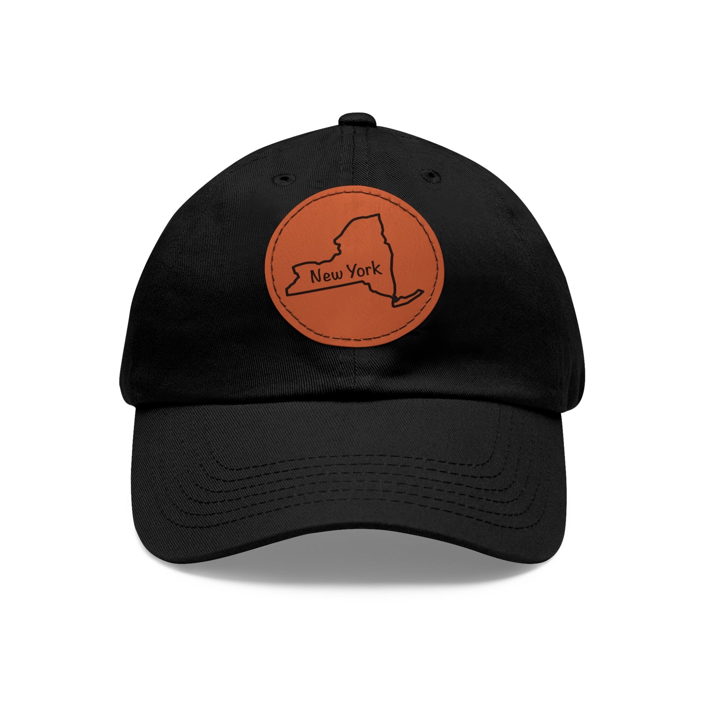 New York Dad Hat with Round Leather Patch - Classic State Outline Design - Show Your New York Pride!