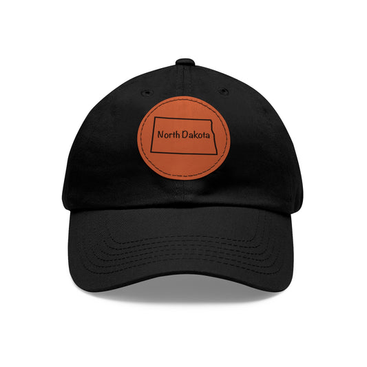 North Dakota Dad Hat with Round Leather Patch - Classic State Outline Design - Show Your North Dakota Pride!