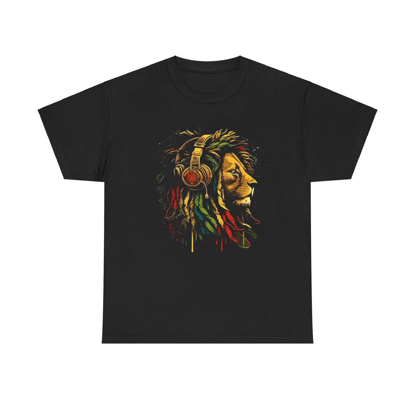 Rasta Reggae Music Headphones Jamaican Pride Lion Of Judah T-Shirt