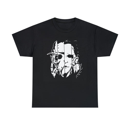 4 Face Horror Movie T-Shirt (Black and White)