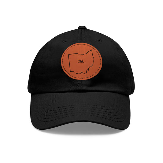 Ohio Dad Hat with Round Leather Patch - Classic State Outline Design - Show Your Ohio Pride!