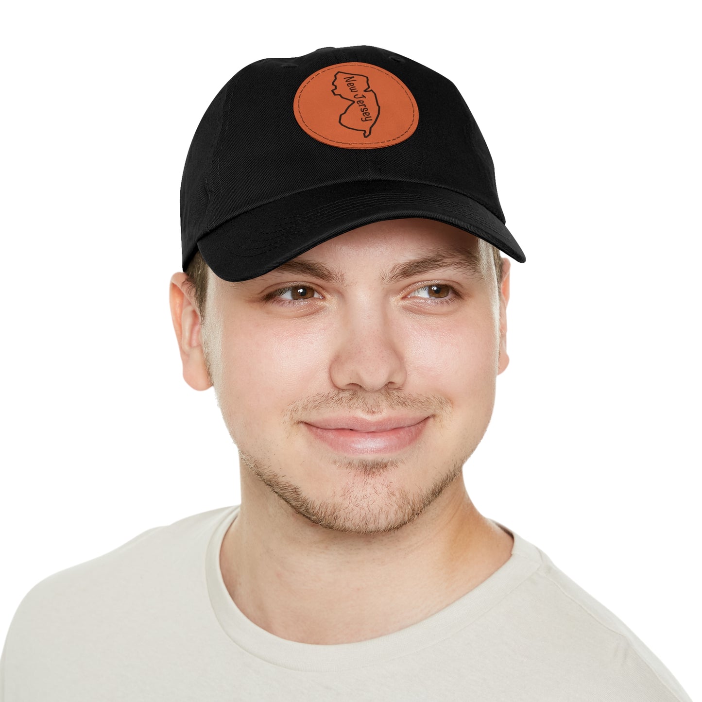 New Jersey Dad Hat with Round Leather Patch - Classic State Outline Design - Show Your New Jersey Pride!