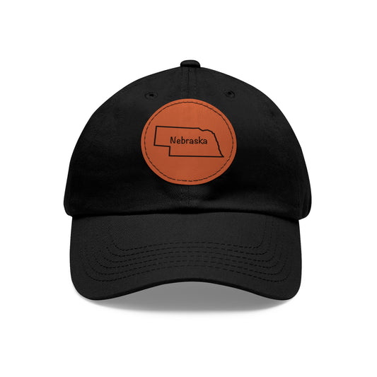 Nebraska Dad Hat with Round Leather Patch - Classic State Outline Design - Show Your Nebraska Pride!