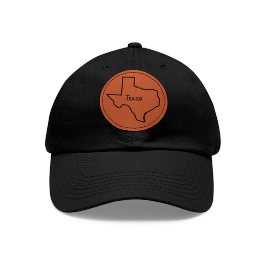 Texas Dad Hat with Round Leather Patch - Classic State Outline Design - Show Your Texas Pride!