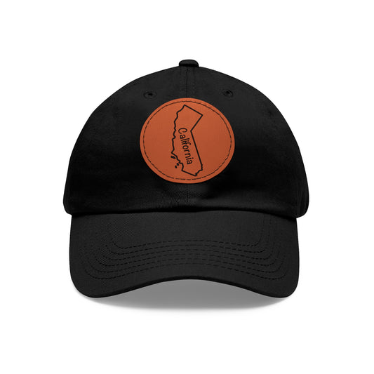 California Dad Hat with Round Leather Patch - Classic State Outline Design - Show Your California Love!