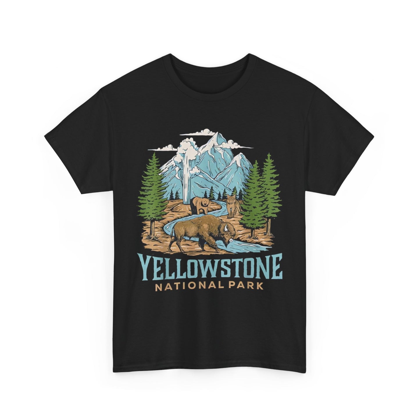 Yellowstone US National Park Wolf Bison Bear Vintage Gift T-Shirt