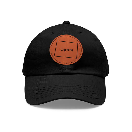 Wyoming Dad Hat with Round Leather Patch - Classic State Outline Design - Show Your Wyoming Pride!