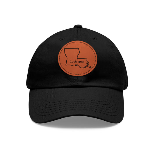 Louisiana Dad Hat with Round Leather Patch - Classic State Outline Design - Show Your Louisiana Pride!