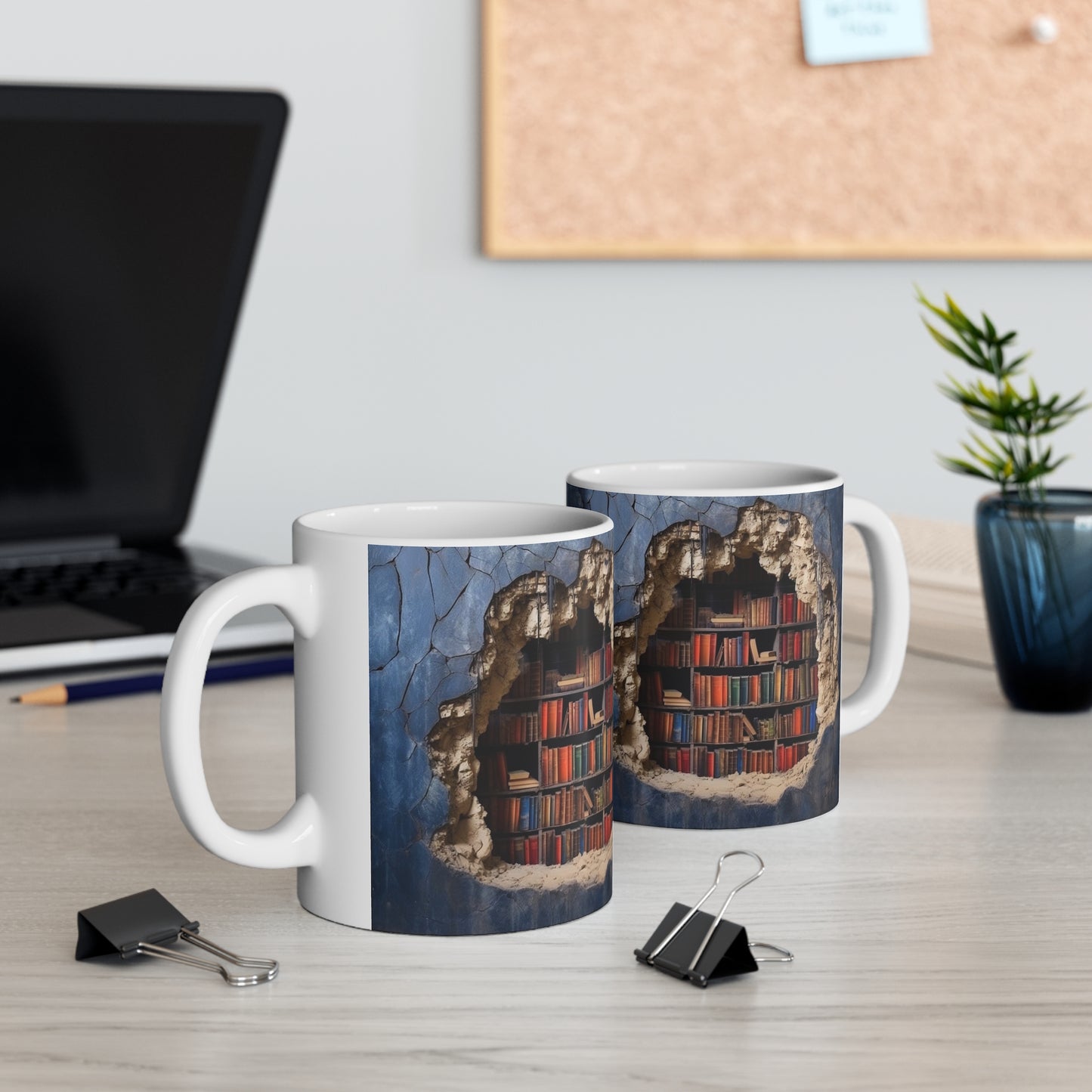 3D Bookshelf Mug - Cool Birthday Christmas Gifts for Him Her -  White Ceramic Mug 11oz