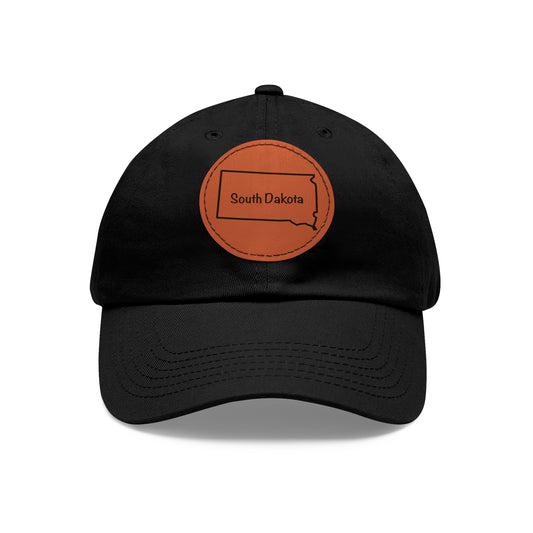 South Dakota Dad Hat with Round Leather Patch - Classic State Outline Design - Show Your South Dakota Pride!