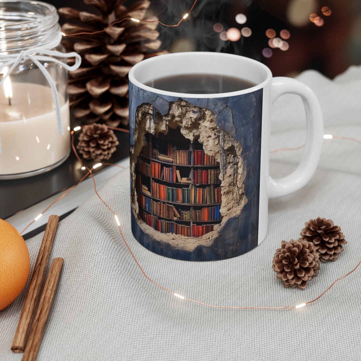 3D Bookshelf Mug - Cool Birthday Christmas Gifts for Him Her -  White Ceramic Mug 11oz