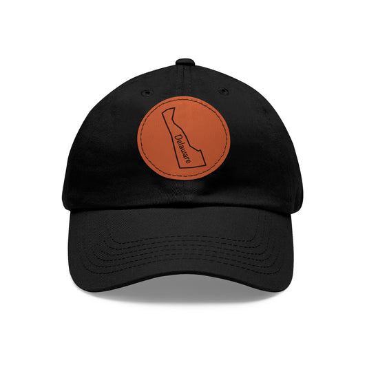 Delaware Dad Hat with Round Leather Patch - Classic State Outline Design - Show Your Delaware Pride