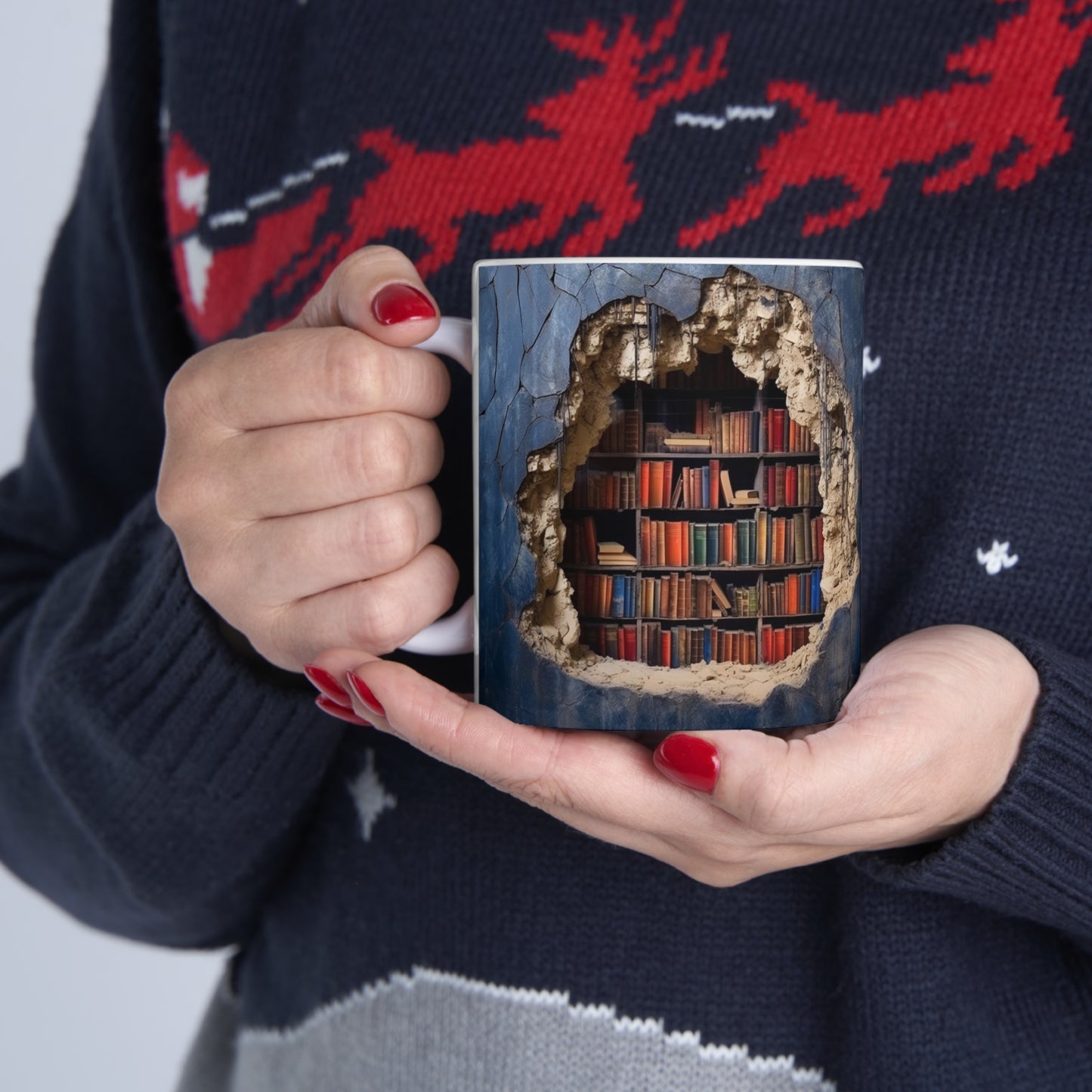 3D Bookshelf Mug - Cool Birthday Christmas Gifts for Him Her -  White Ceramic Mug 11oz