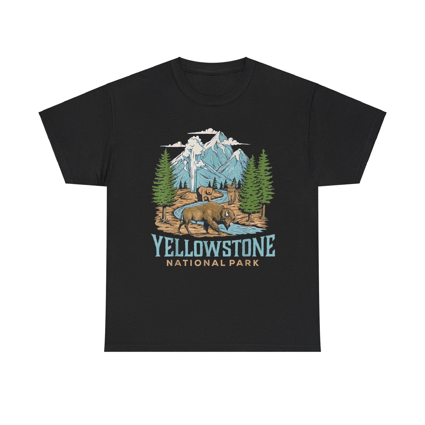 Yellowstone US National Park Wolf Bison Bear Vintage Gift T-Shirt