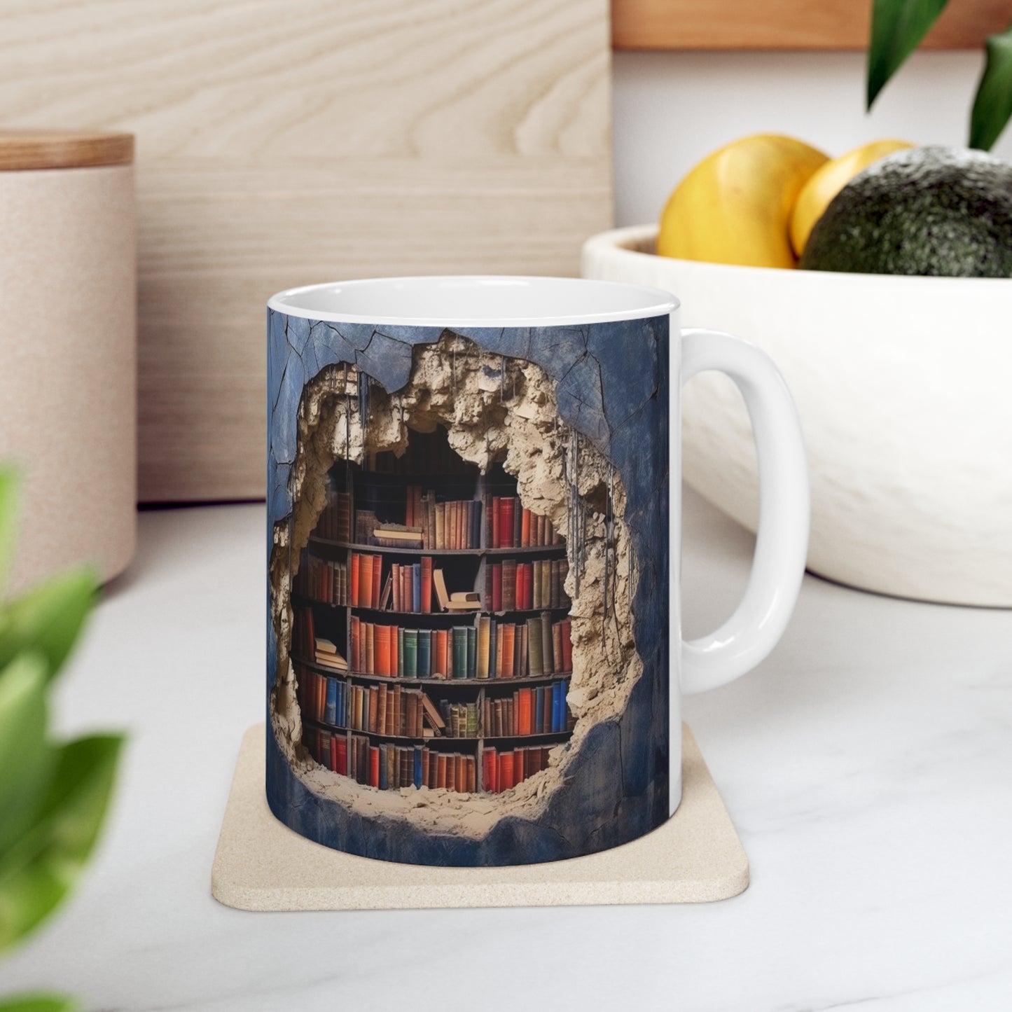 3D Bookshelf Mug - Cool Birthday Christmas Gifts for Him Her -  White Ceramic Mug 11oz