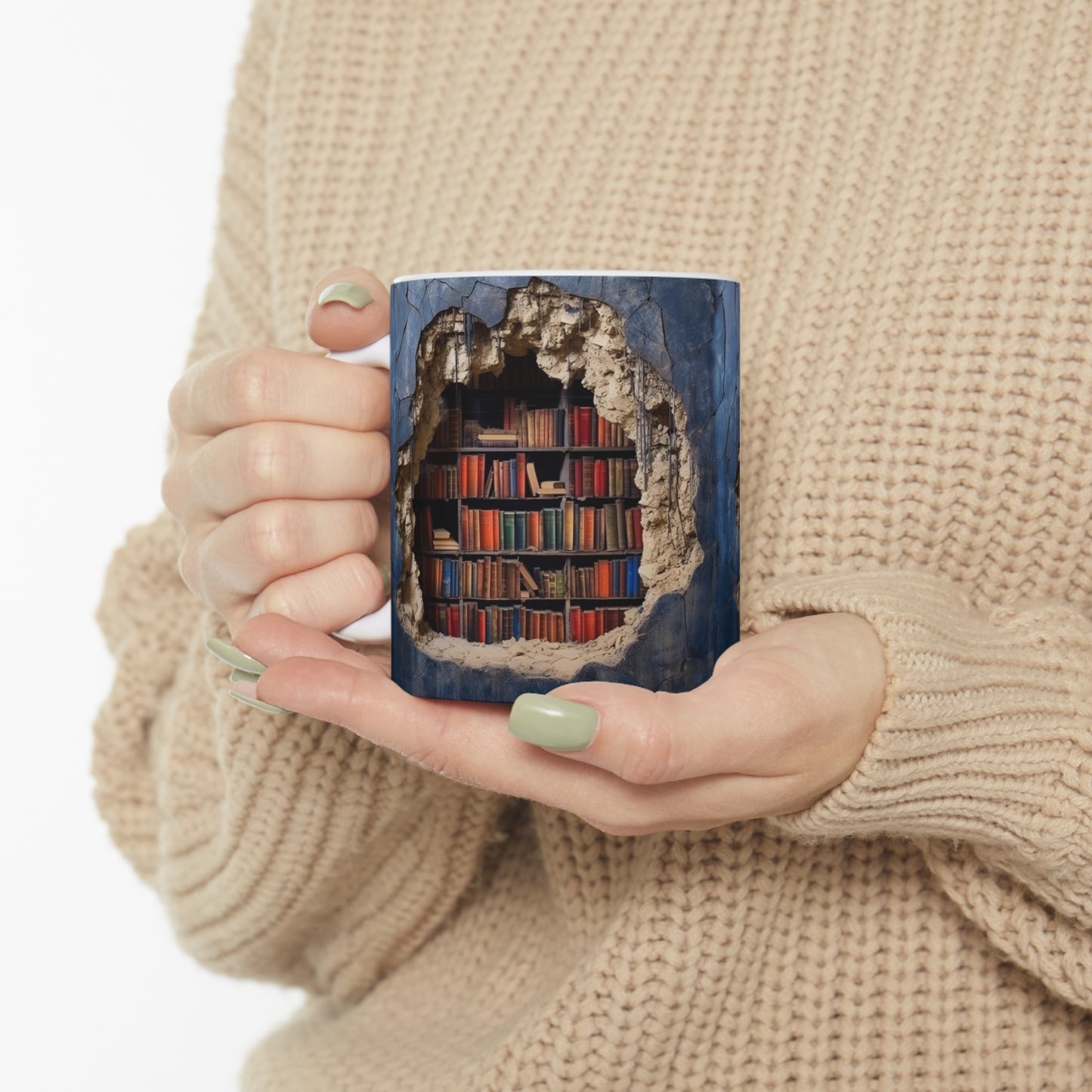 3D Bookshelf Mug - Cool Birthday Christmas Gifts for Him Her -  White Ceramic Mug 11oz