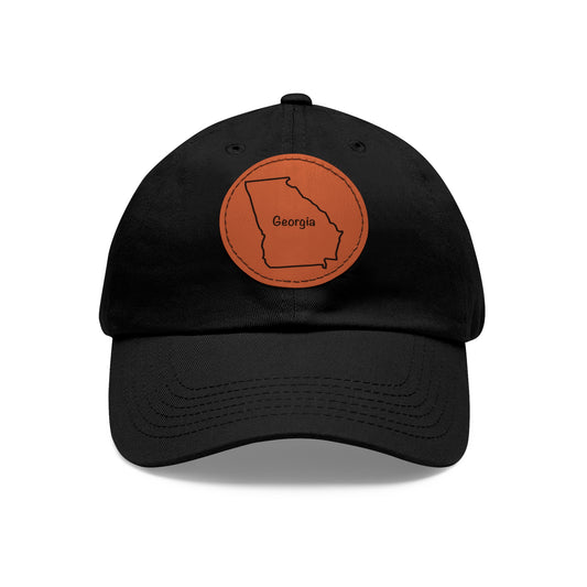 Georgia Dad Hat with Round Leather Patch - Classic State Outline Design - Show Your Georgia Pride!