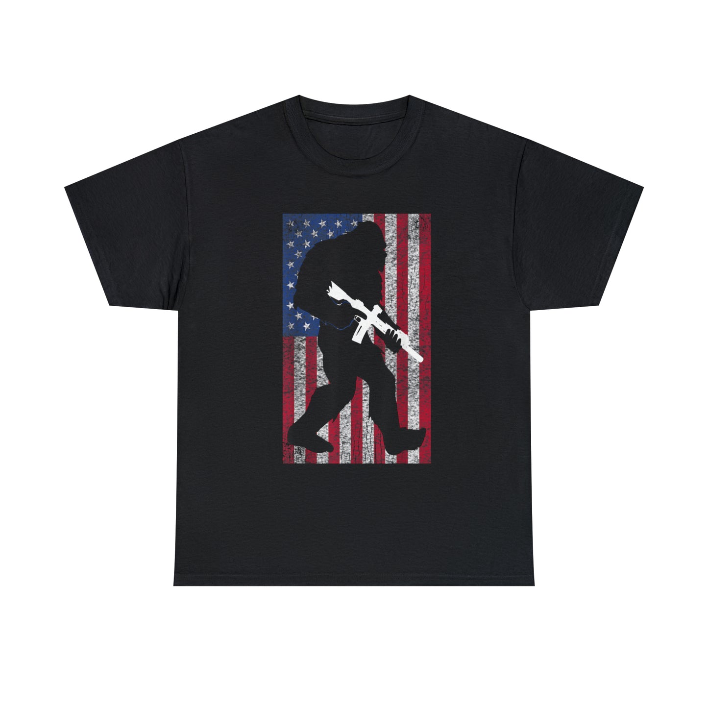 Armed Bigfoot American Flag Patriotic T-Shirt