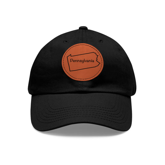 Pennsylvania Dad Hat with Round Leather Patch - Classic State Outline Design - Show Your Pennsylvania Pride!
