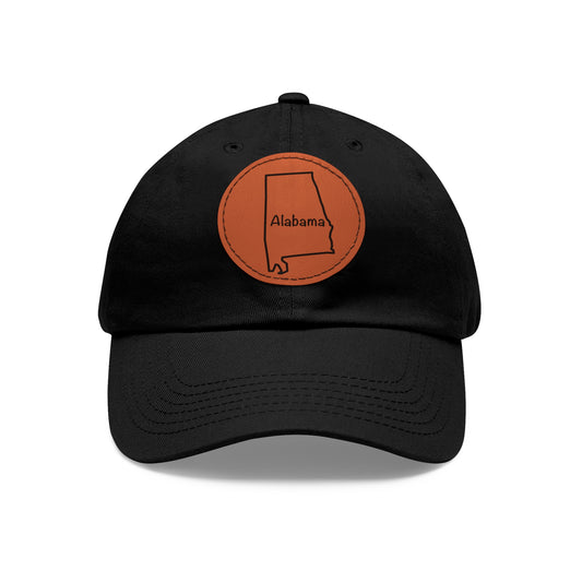 Alabama Dad Hat with Round Leather Patch - Classic State Outline Design - Perfect Gift for Him/Her