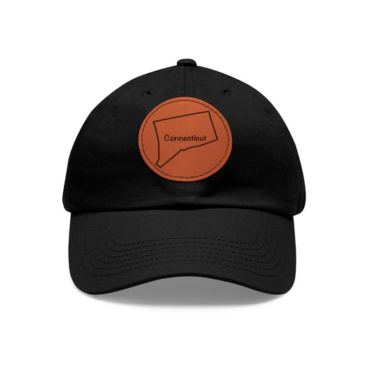 Connecticut Dad Hat with Round Leather Patch - Classic State Outline Design - Show Your Connecticut Pride