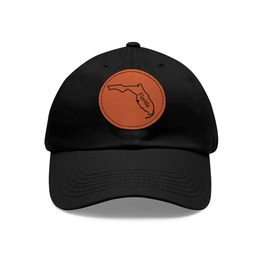 Florida Dad Hat with Round Leather Patch - Classic State Outline Design - Show Your Florida Pride!