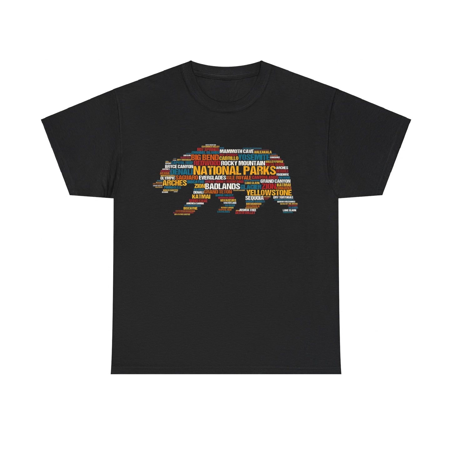 National Parks USA List Word Cloud Bear Camping & Hiking T-Shirt