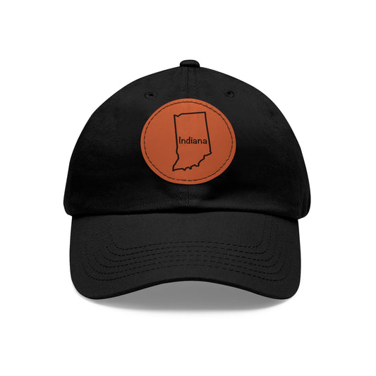 Indiana Dad Hat with Round Leather Patch - Classic State Outline Design - Show Your Indiana Pride!