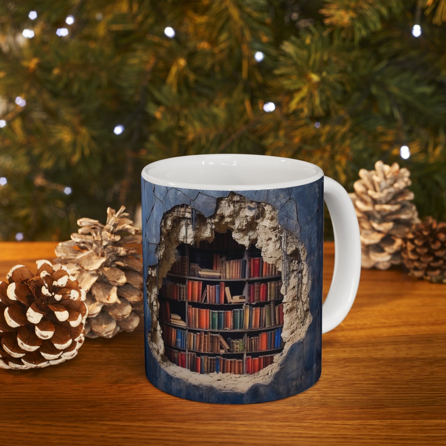 3D Bookshelf Mug - Cool Birthday Christmas Gifts for Him Her -  White Ceramic Mug 11oz