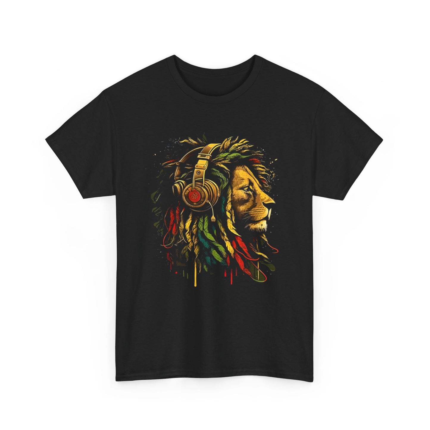 Rasta Reggae Music Headphones Jamaican Pride Lion Of Judah T-Shirt